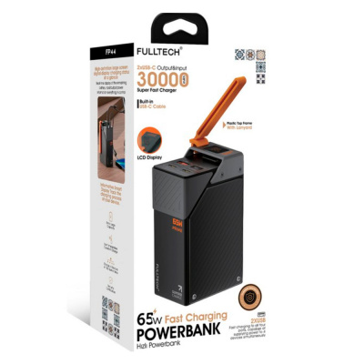 PowerBank FULLTECH PRIME 30000mAh, Input: (Type-C), Output: (USB, Type-C), PD65W+22.5W, індикація заряду, 0.600kg, Black, Box