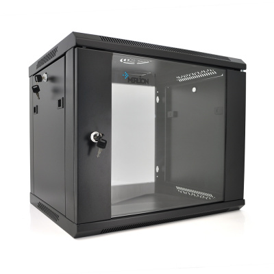 Шафа  Merlion 9U, 600*600*500 (Ш*Г*В)мм  загартоване скло, чорна. сталь 1,2мм з замком