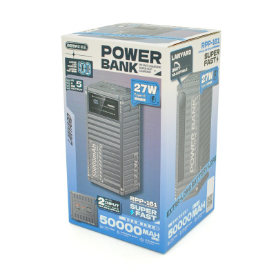 Power Bank Remax RPP-161 50000mAh, 2USB+Type-C+Lightning, QC/PD, 22.5W, Black, 1.34kg
