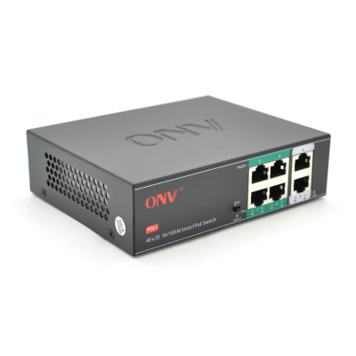 4х портовий PoE комутатор з автоперезапуском ONV-H1064PSD, 4хРоЕ 100 Мбіт + 2хUplink 100 Мбіт до 250м, IEEE802.3af/at, загальна потужність 65Вт
