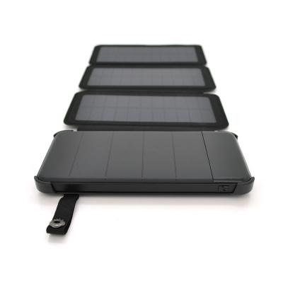 Power bank 12000 mAh Solar, Input:5V/1A(microUSB), Output:5V/2,1А(2хUSB), rubberized case, Black, BOX