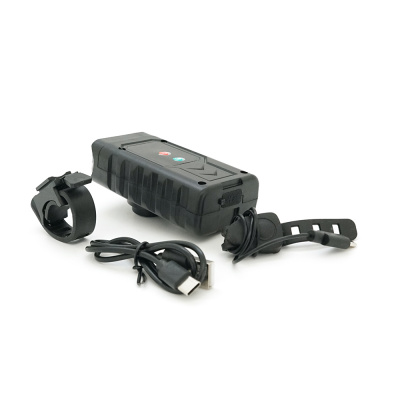 Ліхтарик велосипедний HY-7518, 4 режими + сигнал, вбудований аккум, індикація заряду, USB кабель, BOX