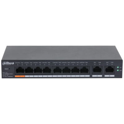 8-портовий керований PoE комутатор DH-CS4010-8ET-60 з 8 портами POE 100Мбіт + 2 порти UP-Link 1000Мбіт, 60Вт, 130×90×26 мм