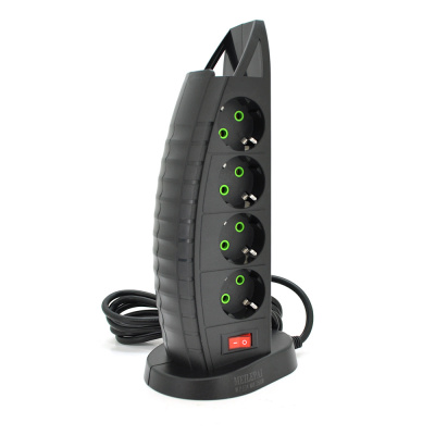 Мережевий фільтр F14, 8 розеток EU+3 USB+Type-C, кнопка включення з індикатором, 2 м, 3х0,75мм, 2500W, Black, Box