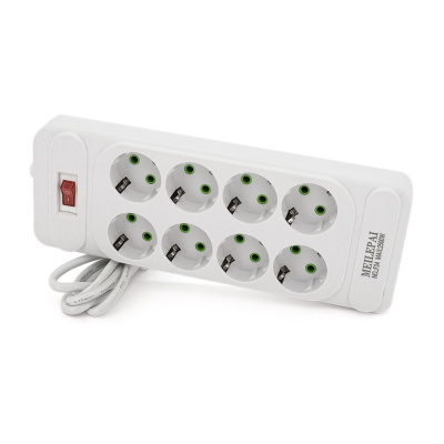 Мережевий фільтр F34, 8 розеток EU, кнопка включення з індикатором, 2 м, 3х0,75 мм, 2500W, White, Box