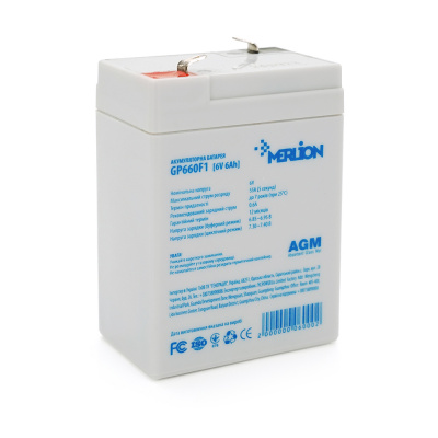 Акумуляторна батарея MERLION AGM GP660F1 6 V 6Ah (70 x 47 x 100 (105)), 1.00 kg, Grey, Q20