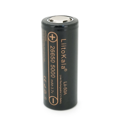 Акумулятор 26650 Li-Ion LiitoKala Lii-50A-JT, 5000mAh (5100-5200mAh), 15A, 3.7V (2.75-4.2V), Black, 2 шт в упаковці, ціна за 1 шт