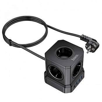 Мережевий фільтр HOCO NS8 на 5 розеток + 3 USB + USB-C, 20W, кабель 1.1м, 220В, Black, Box
