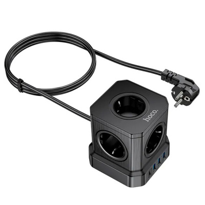 Мережевий фільтр HOCO NS8 на 5 розеток + 3 USB + USB-C, 20W, кабель 1.1м, 220В, Black, Box