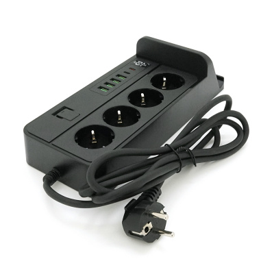 Мережевий фільтр із захистом від перенапруги G12, 4 розетки + 4 USB 3.2A + 2 Type-C + бездротова зарядка, 2 м, Black, Box