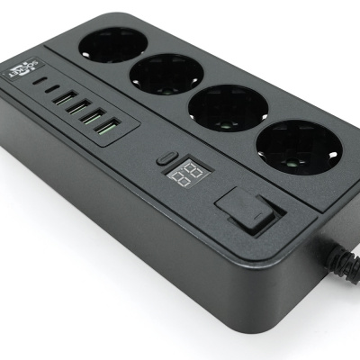 Мережевий фільтр із захистом від перенапруги G13H, 3000W, 4 Socket + 4 USB 3,2А + 2 Type-C + таймер, 2м, Black, Box