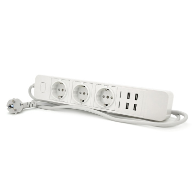 Мережевий фільтр з керуванням через WiFi, 3 Розетки + 4 USB, 2 м, перетин 3х0,75мм, Black / White, Box