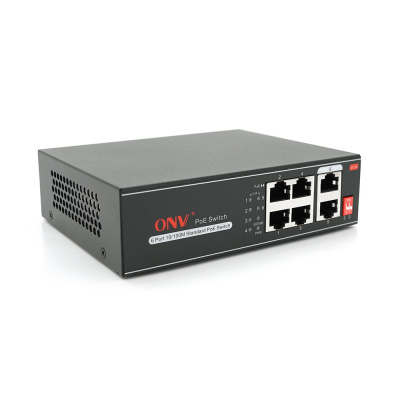 4х портовий PoE комутатор з автоперезапуском ONV-H1064PLD, 4хРоЕ 100Мбіт + 2хUplink 100Мбіт до 250м, IEEE802.3af/at, загальна потужність 65Вт