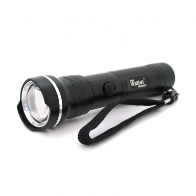 Ліхтар ручний Watton WT-010, 1LED CREE Q5, 3W, 5 режими, ZOOM,18650/3200mah, Black, IP40, СЗУ під 2 акб, 180х45х34мм, BOX