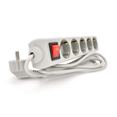 Мережевий подовжувач RITAR G530CU, 220В 10А, 5 розеток, 3,0 м, перетин 3х0,75мм CU, сірий Q50