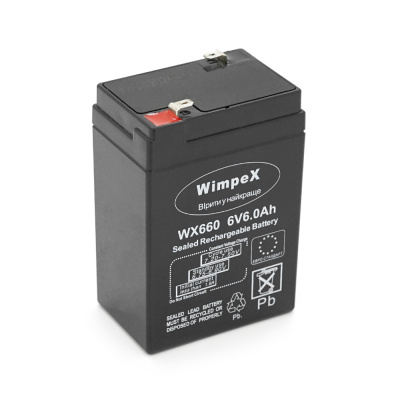 Акумуляторна батарея Wimpex WX-660 6 V 6Ah (70 x 47 x 100 (105)), 0.75 kg, Black, Q20