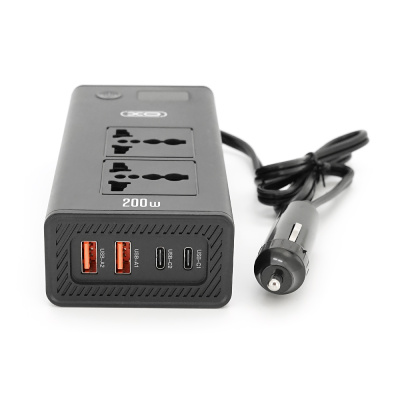 Інвертор напруги XO CZ027 (DC:200W), 12/220V з апроксимованою синусоїдою, 2 універсальні розетки, 2*USB-A, 2*USB-C, в прикурювач, BOX