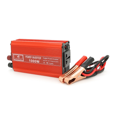 Інвертор напруги JIAGENG 1000ВА(600Вт), 12/220V, approximated, 1 універсальна розетка, клем + крокодили, Red, Box