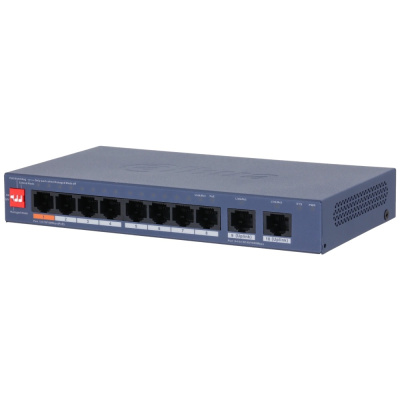 8-портовий керований PoE комутатор DH-CS4010-8ET2GT-60 з 8 портами POE 100Мбіт + 2 порти UP-Link 1000Мбіт, 60Вт, 184.6×103.3×27 мм