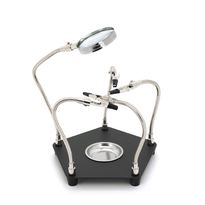 Тримач для паяння та ремонту "третя рука" TE-806. Лінза Ø60 мм. Збільшення 3X. Розміри 260x183x180 мм.