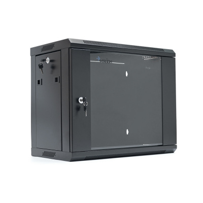 Шафа Merlion 9U, 600*350*500 (Ш*Г*В) мм загартоване скло, чорна, сталь 1,2мм, із замком (у розібраному вигляді!!!), Black