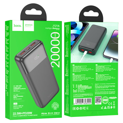 Power Bank HOCO J121A 20000mAh, 2USB+Type-C, 22.5W+PD20W, Mix Color, 0.47kg