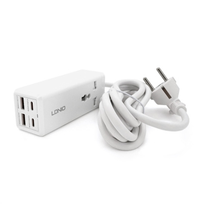 Мережевий фільтр LDNIO SС1418, 1 Розетка + 2 USB +2 Type-C, 2 м, перетин 3х0, 75мм, White, Box