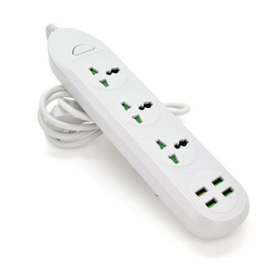 Мережевий фільтр ТВ-Т16, 3 розетки + 4 USB, 2 м, перетин 3х0,75мм, 3000W, White, Box