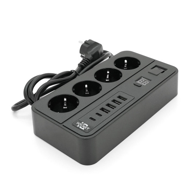 Мережевий фільтр із захистом від перенапруги G13H, 3000W, 4 Socket + 4 USB 3,2А + 2 Type-C + таймер, 2м, Black, Box