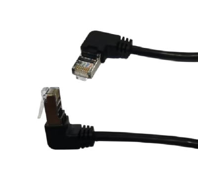 Патч-корд литий FTP, RJ45(кутовий/кутовий), екранований, FTP5e 0.65m, patch D=4.9mm AWG26 2x90° CU, DC 2-12V, чорний, Q200
