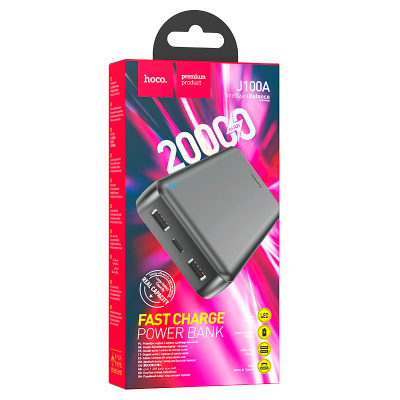 Power Bank HOCO J100A 20000mAh, USB+Type-C, 2A, Black, 0.470kg, Box