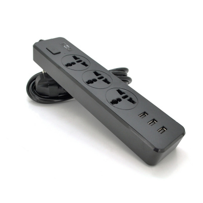 Мережевий фільтр ТВ-Т13, 3 розетки + 3 USB, 2 м, перетин 3х0,75мм, 2500W, Black, Box