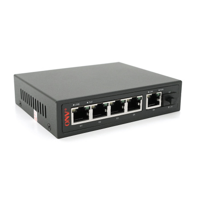 4х портовий PoE Full Gigabit комутатор ONV-POE33108PFG, 4xPoe1000Мбіт + 2х1000 Мбіт + 1хSFP 1000Мбіт, до 250м, IEEE802.3af/at, потужність 65Вт