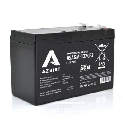 Акумулятор AZBIST Super AGM ASAGM-1270F2, Black Case, 12V 7.0Ah (151 х 65 х 94 (100)) Q10