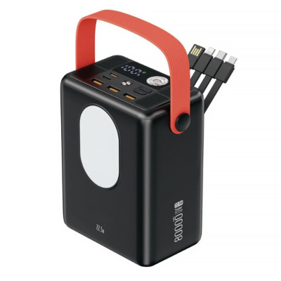 Powerbank ACL PW-143 80000mAh, PD22.5W, 3xUSB+USB-C, 4 кабелі (USB/Micro/Type-C/Lighting), Ліхтар, 1,64 кг, Black/White, Box